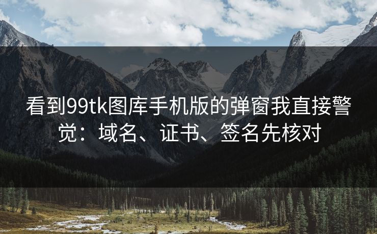 看到99tk图库手机版的弹窗我直接警觉：域名、证书、签名先核对